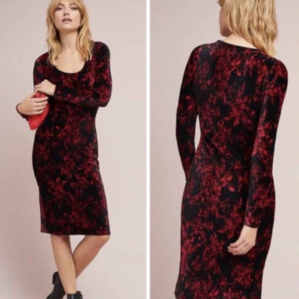 HD in Paris Women's Floral Velvet Long Sleeve Scoop Neck Sheath Fall Dress - S